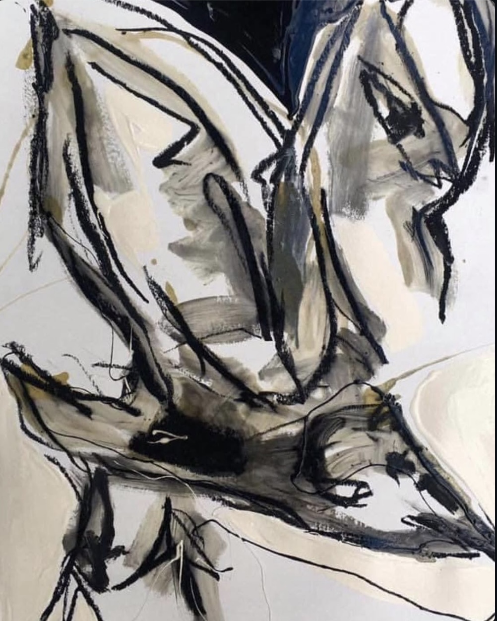 Painting by Carla Negrón — gestural figure in charcoal and bone, mixed media